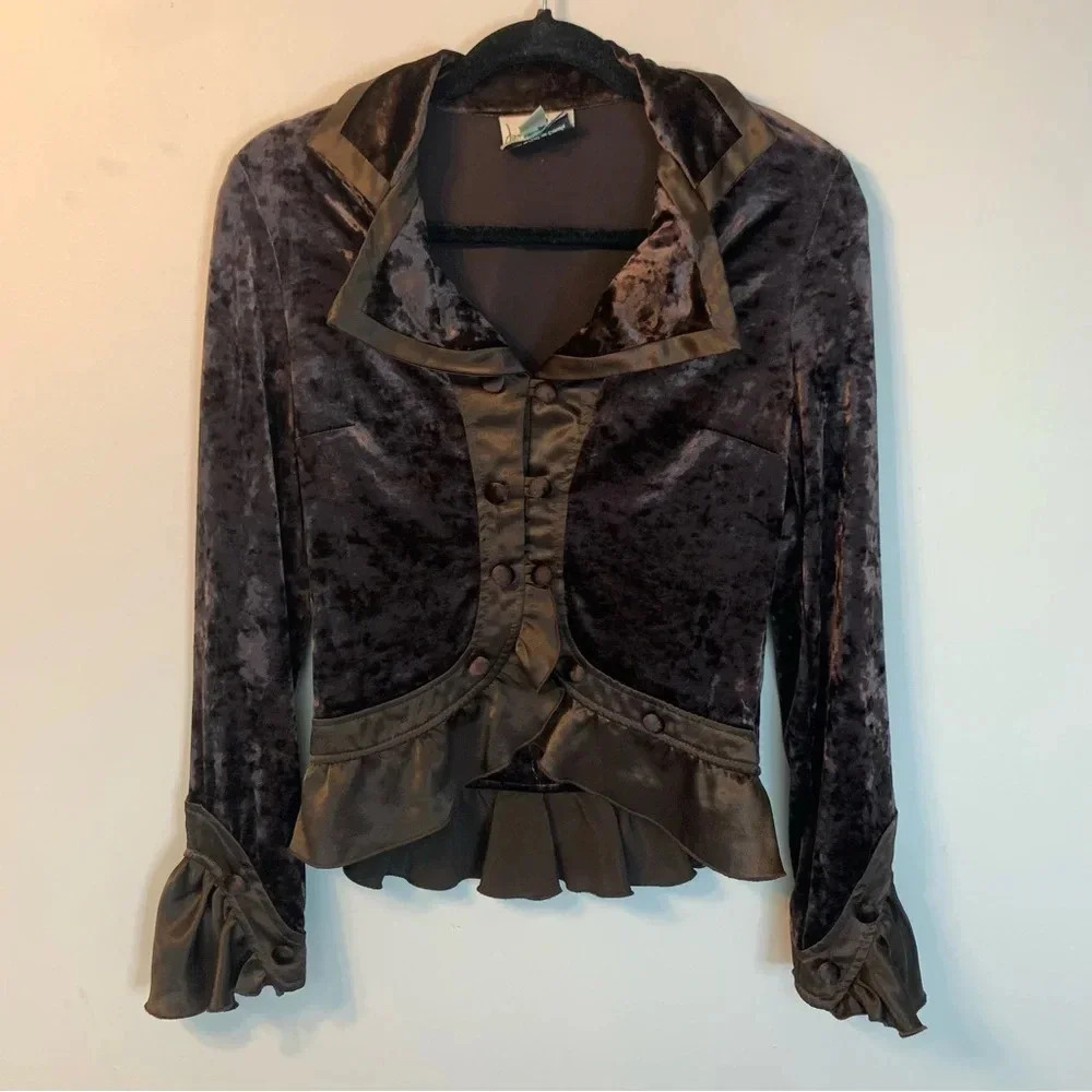 Joseph Ribkoff Brown Crushed Velvet Victorian Style Jacket 6